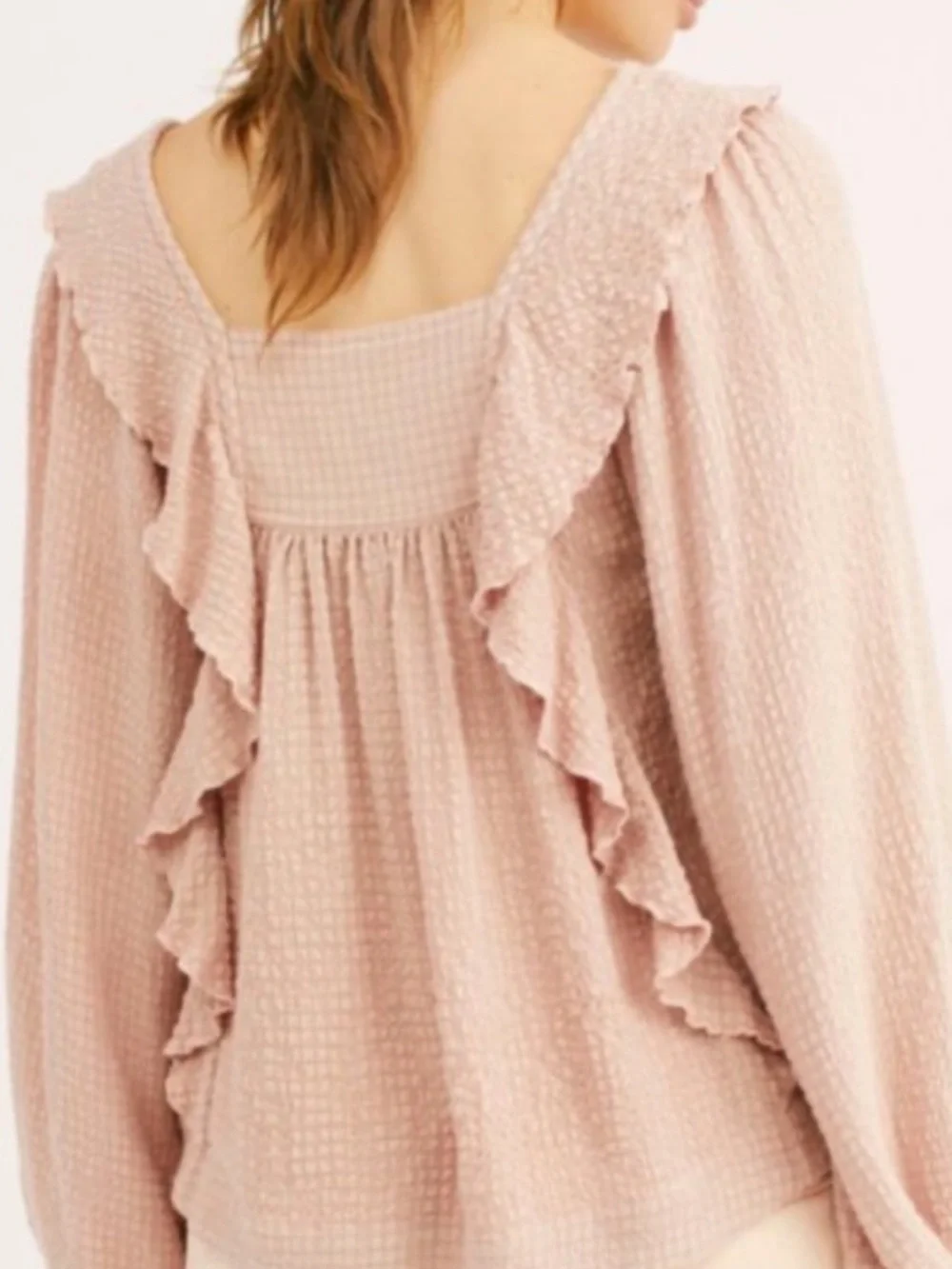 Free People Bonnie Blouse Dusty Pink Textured Ruffle Boho Top Size Small